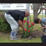 Berlin Councilman Elroy Brittingham helped to plant a rose bush at the Berlin Head Start Center on Monday. Photos by Charlene Sharpe